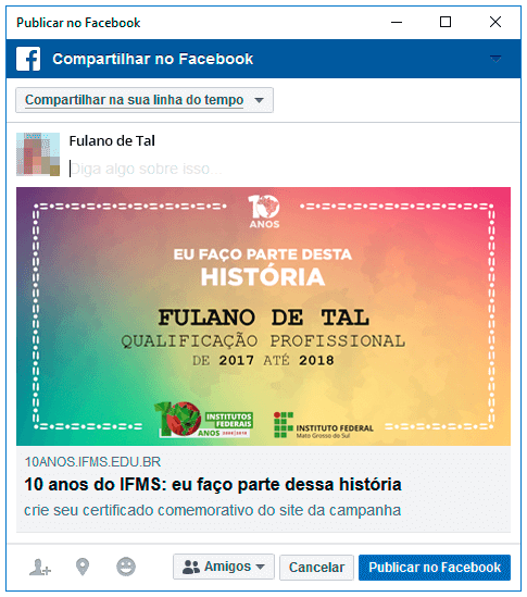 Faço Parte Publicar no Facebook