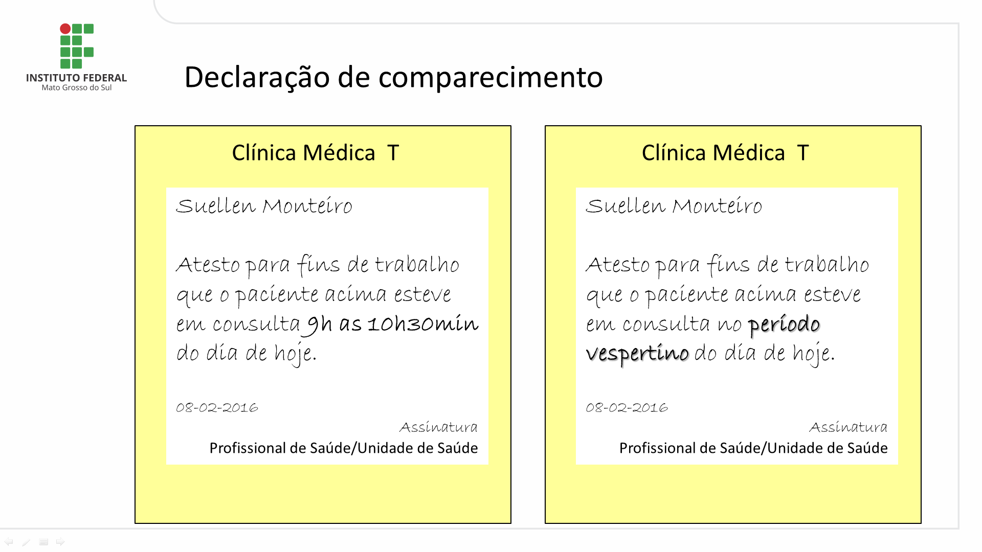 Declaração de comparecimento